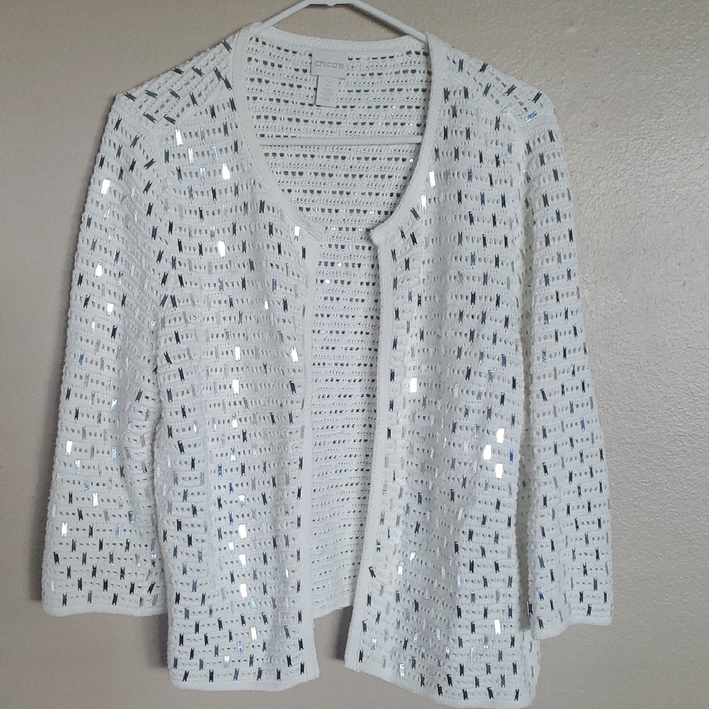 Chico's White Sequin Women's Sweater
